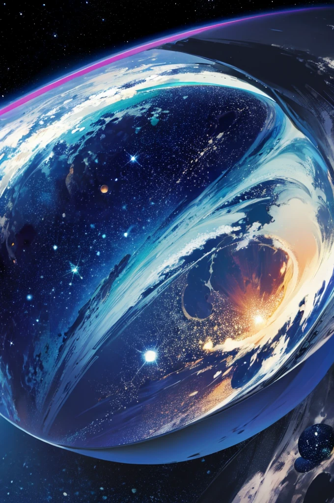 view of planet earth from space, surrounded by dark space, bright earth, full view, sphere