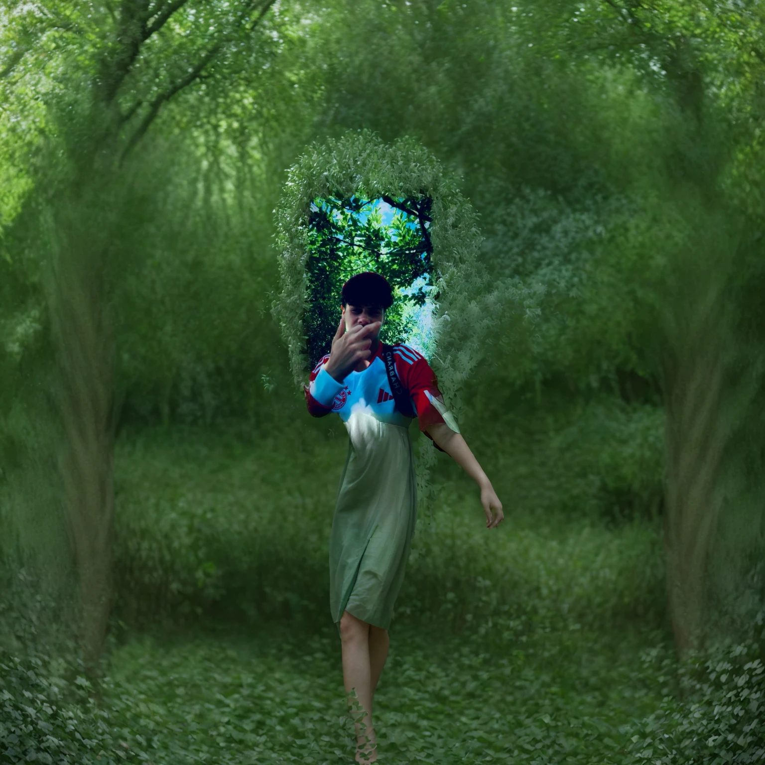 A hauntingly ethereal figure, its translucent form surrounded by a soft, otherworldly glow. The main subject is a ghostly spirit floating in a forest clearing. This image is a polaroid photograph, capturing a moment frozen in time. The spectral being exudes an aura of ancient wisdom and gentle sorrow, its features delicate yet distinct. The colors in the image are vivid and rich, each detail meticulously preserved on the film. This supernatural familiar seems to reach out from the frame, inviting viewers to ponder its mysterious presence.