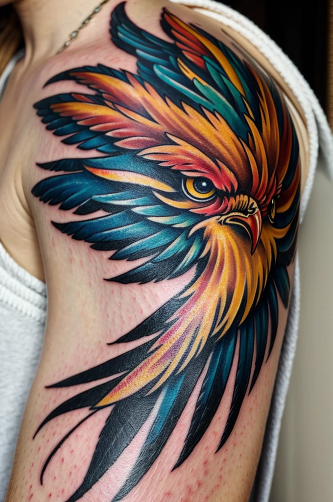 Phoenix bird tattoo on skin.king