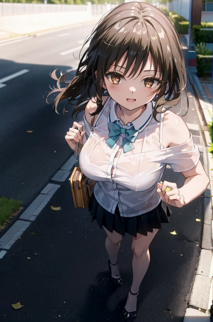 Yuikotegawa, yui kotegawa, Black Hair, (Brown eyes:1.5), Long Hair,Big Breasts,happy smile, smile, Open your mouth,Glasses,Cold shoulder tops,Short sleeve,mini skirt,Stiletto heels,Walking,morning,morning陽,The sun is rising,whole bodyがイラストに入るように,
break outdoors, School,school gate,
break looking at viewer, whole body,
break (masterpiece:1.2), Highest quality, High resolution, unity 8k wallpaper, (figure:0.8), (Beautiful attention to detail:1.6), Highly detailed face, Perfect lighting, Highly detailed CG, (Perfect hands, Perfect Anatomy),