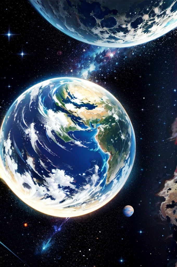 view of planet earth from space, surrounded by dark space, bright earth, full view, sphere