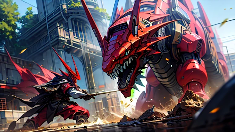 masterpiece、Highest quality、high resolution、8K、Giant dragon robot、battle