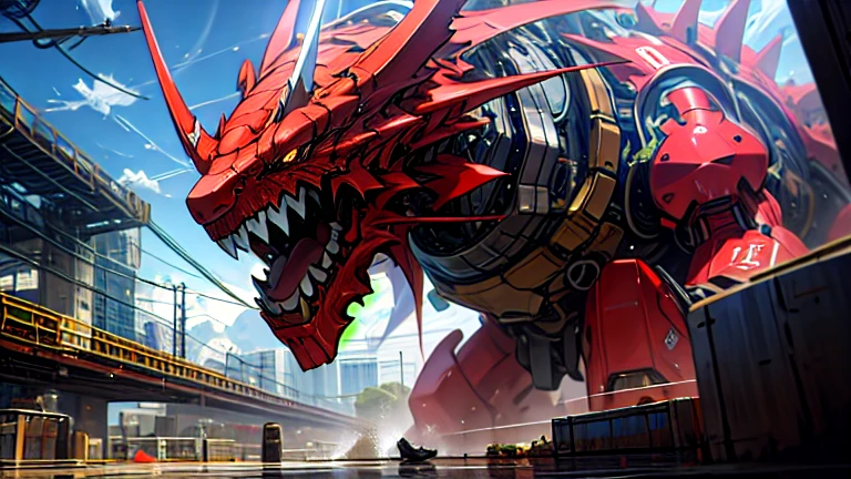 masterpiece、Highest quality、high resolution、8K、Giant dragon robot、battle