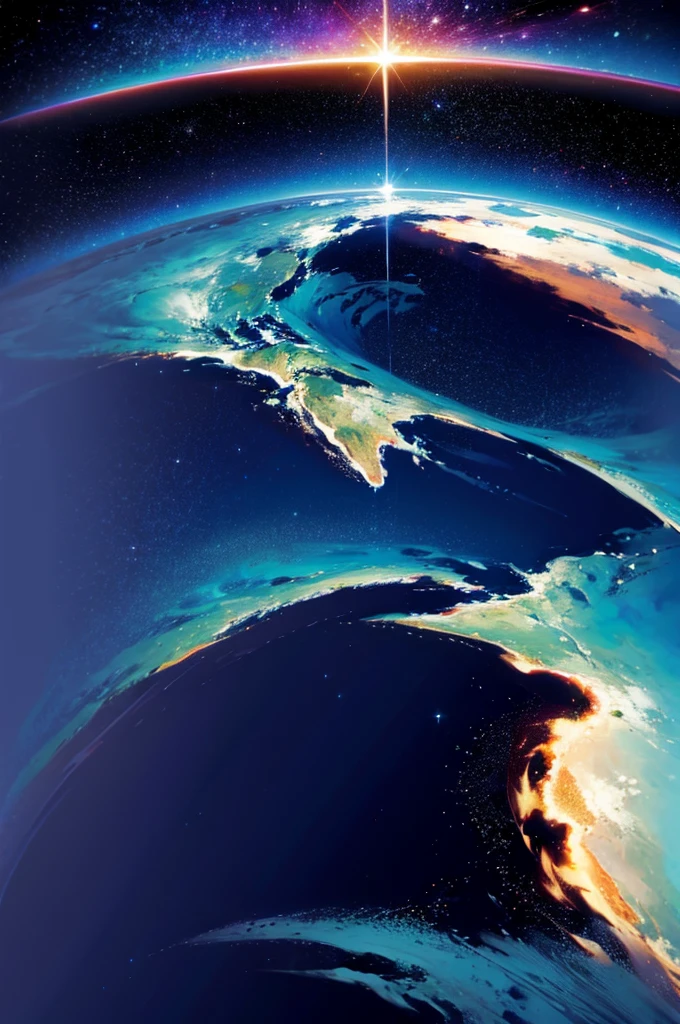view of planet earth from space, surrounded by dark space, bright earth