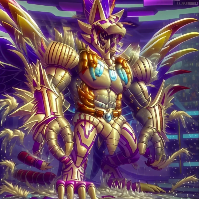 (masterpiece. official art. 8k. best quality. detailed full body. full body.)

(situation 1 : dominating The Phoenix Wolf. The Phoenix Wolf is over 1000 meters long. focus GIANT mechanical Muscular The Phoenix Wolf is trampling the car. Looking down.)

(situation 2 :smoke and flames rising from the destruction in the city)

(Additional details 1: Wearing GOLDEN Armor. Cape. Helmet. real texture material. whole body shines like metal. emphasizes the muscles. suit fully made of metal. Robotic suit. edgMecha, wearing edgMecha, mecha suit, robot suit)

(Additional details 1.5: The arms are golden. The lower half of the body is golden. The wolf-shaped helmet has sharp fangs. The whole body is golden. The wolf-shaped helmet. There is a wolf-shaped decoration on the back of the hand.)

(Additional details 2: Detailed head. Detailed Body. Detailed abs. gigantic muscles. HYPER MUSCLES. Gigachad Muscular. big muscle. pecs. triceps. traps. unusually developed muscular body. body full of huge muscles. showing off muscles. pectorales enormes. Exaggeratedly huge muscles. huge muscles. long legs.).

(Additional details 3: nj5furry, Spread wings. It has wings. The claws are sharp. Sharp teeth.). He is laughing defiantly. The claws are sharp. Sharp teeth.). He is laughing defiantly. 

(Additional details 4: golden dick, golden cock, golden hyper penis. hyper black penis. big penis)
(Additional details 6 : Spraying hyper cum up everywhere into the sky from his erect penis. wide spray of cum, covered in cum, cum splashing in front of camera, crowd of naked muscular male spectators, bukkake, City is under a thick later of cum.)