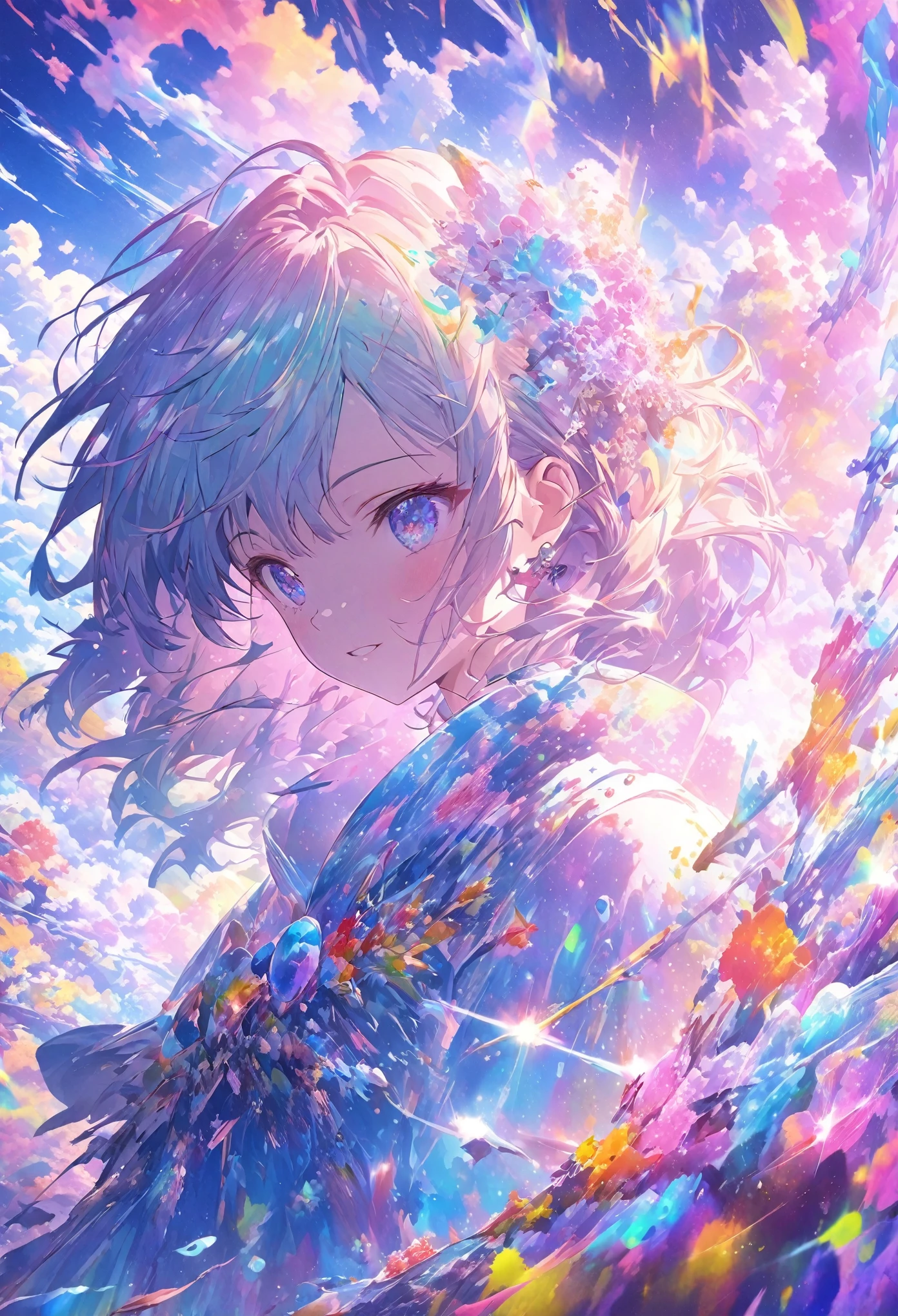 Close-up of a person holding a sword in front of a colorful background, anime art wallpaper 4k, anime art wallpaper 4k, Super colorful, anime abstract art, Dreamy psychedelic anime, Detailed anime art, Anime Style 4k, Anime Art Wallpapers 8K, Detailed digital anime art, Complex and gorgeous anime CGI style, Anime style digital art, by Yuumei