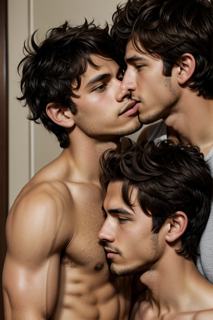 Deku kissing with naked brown haired boy