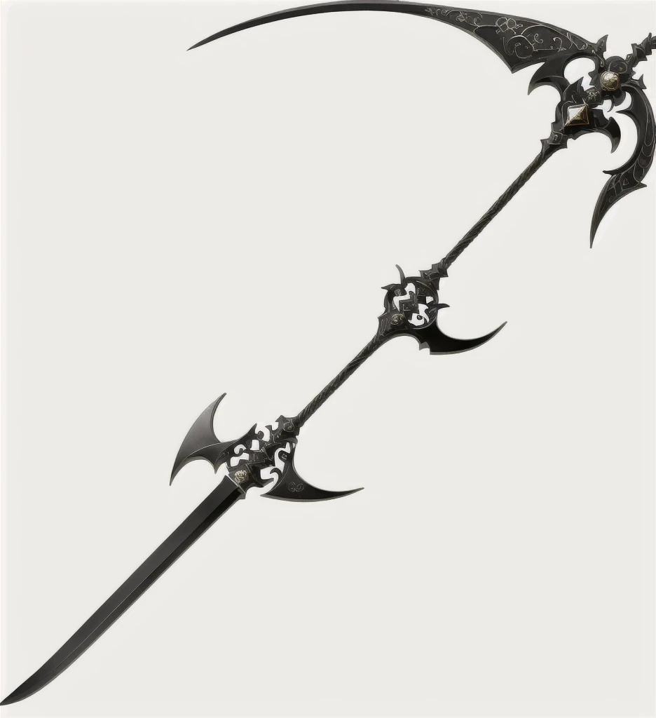 A grimm reaper scythe made of bronze, Time Scythe, Bronze Scythe, Bronze Time Scythe, Floating hourglass in the blade.
