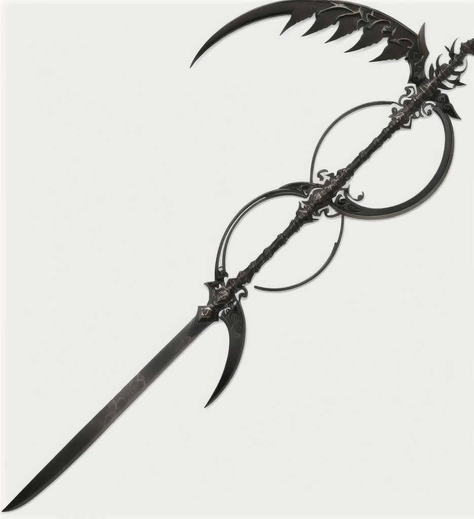 A grimm reaper scythe made of bronze, Time Scythe, Bronze Scythe, Bronze Time Scythe, Floating hourglass in the blade.