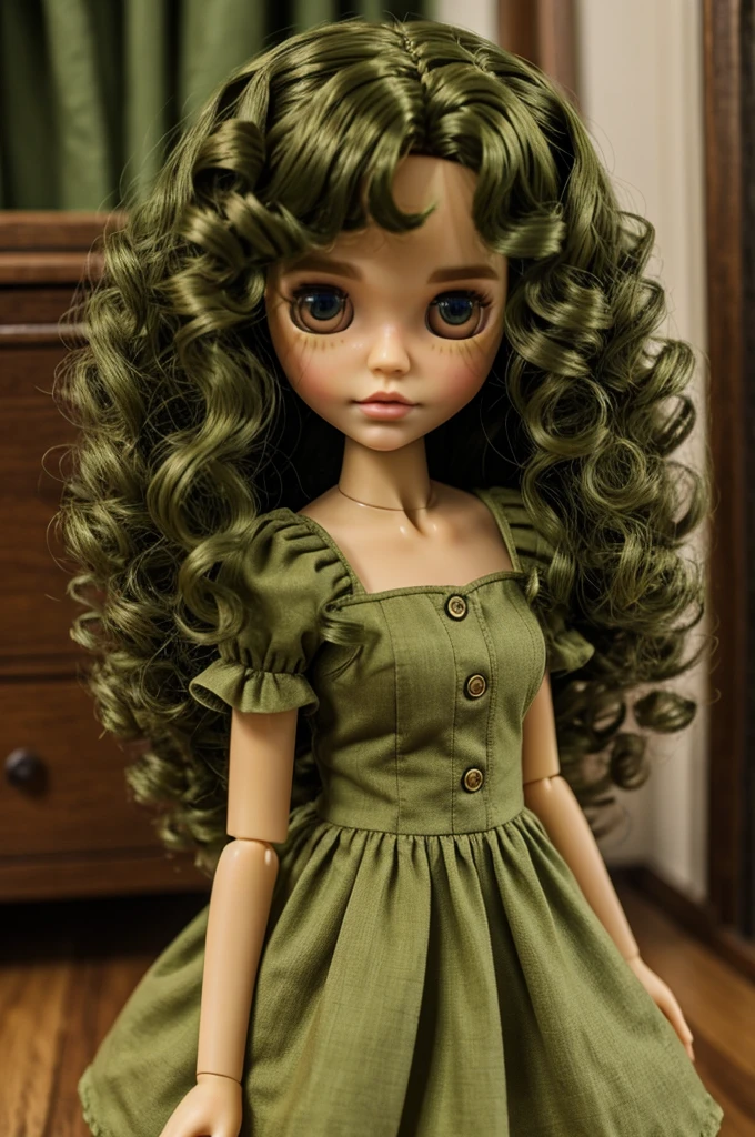 Blythe doll curly hair and green dress