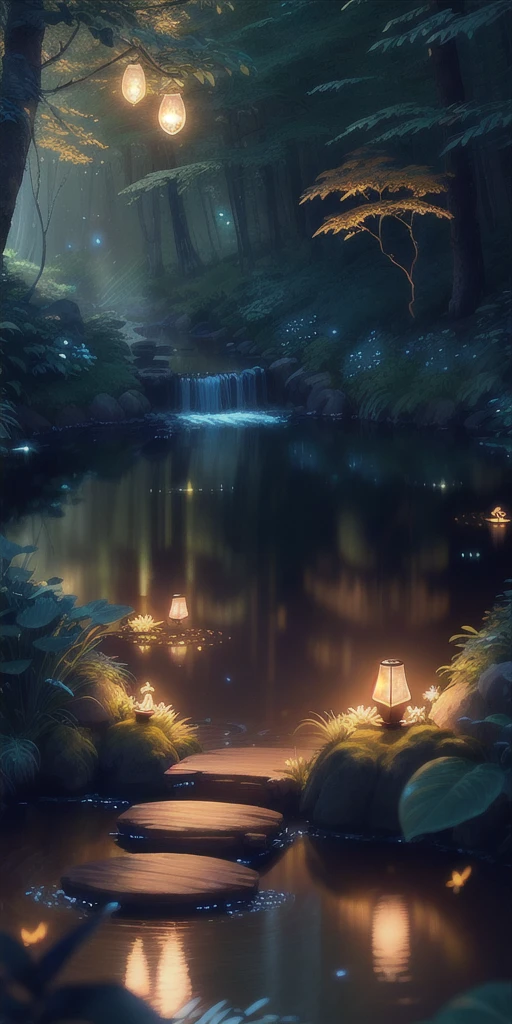 Masterpiece, best quality, (very detailed CG unity 8k wallpaper), (best quality), (best illustration), (best shadows), glow sprite, with a glowing deer, in the swimming pool Drinking water, natural elements in the forest theme. Mysterious forest, beautiful forest, nature, surrounded by flowers, delicate leaves and branches surrounded by fireflies (natural elements), (jungle theme), (leaves), (twigs), (fireflies), (particle effects) etc. 3D , Octane rendering, ray tracing, super detailed