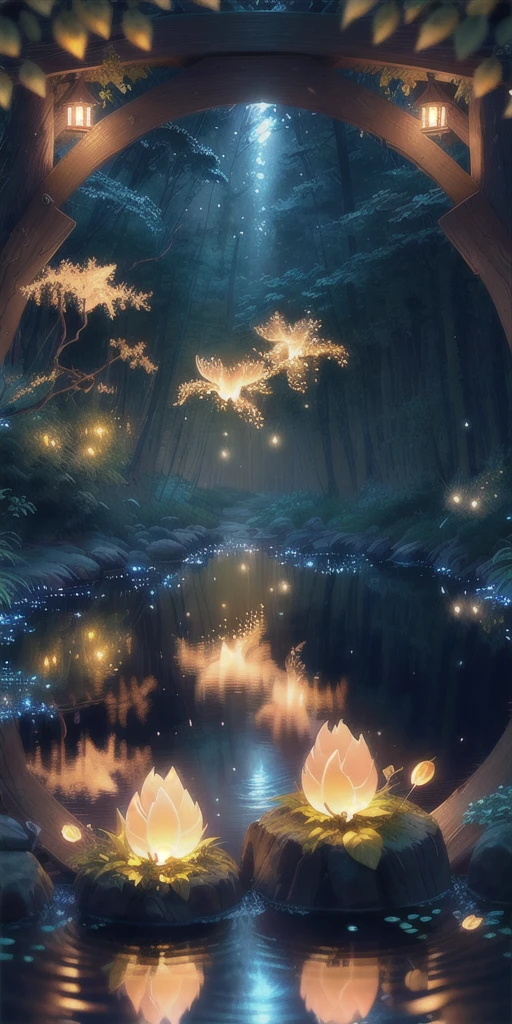 Masterpiece, best quality, (very detailed CG unity 8k wallpaper), (best quality), (best illustration), (best shadows), glow sprite, with a glowing deer, in the swimming pool Drinking water, natural elements in the forest theme. Mysterious forest, beautiful forest, nature, surrounded by flowers, delicate leaves and branches surrounded by fireflies (natural elements), (jungle theme), (leaves), (twigs), (fireflies), (particle effects) etc. 3D , Octane rendering, ray tracing, super detailed