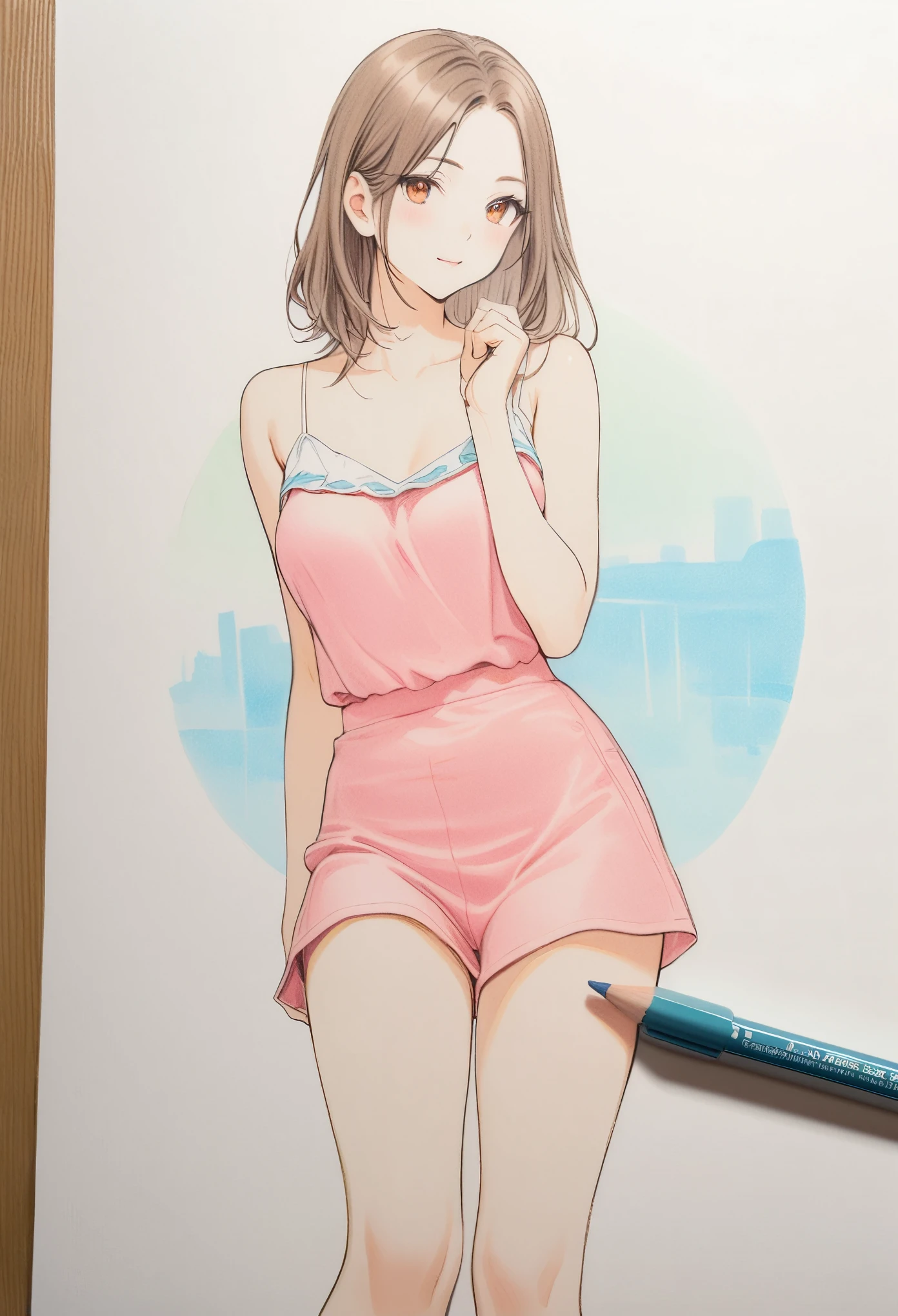 female,short camisole,white,Art,ad,colour pencil drawing,draft drawing,illustration