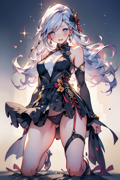 Beautiful breasts,(from below:1.2),(4k, Best Quality, High Resolution: 1.1), (Realistic, Photorealistic:1.1), 1 Girl, Solo, Fine Eyes, Fine Complexion, (Look Viewer:1.2), Cute, Pure, Long Eyelashes, Upper Body, Blush, Random Clothes, Realistic Light, Realistic Shadows, [Blurred Background], Eye Focus, [Depth of Field], Professional Lighting, Photon Mapping, Radiosity, Physically based rendering, high detail, f/2.8, 200mm lens, catch light, big hairpin，full body esbian，the skirt is floating in the wind、Dark purple panties、thin Pubic hair ,(with sparkling eyes and a contagious smile),open mouth, highest quality, high resolution,Real World, Natural light,perfect Natural light, Looking at Viewer,
