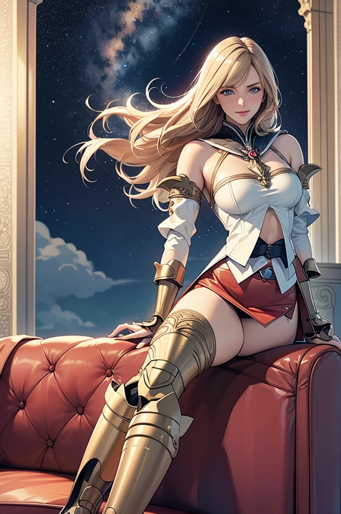 {{{Browsing Caution:1.5}}}, {{{nude:1.5}}}, Highest quality、Best image quality、In 8K,4K,masterpiece、Very detailed、beautiful、super high quality、beautiful女の子,Facing forward:1.5,Five Fingers,Shrine maiden, {{{Sit on the living room sofa facing forward with your knees raised:1.5, M-shaped legs:1.5}}},{{{Spread your legs wide:1.5}}},{{{Skirt flip:1.5, Showing off caged panties:1.5,Camel Toe:1.35}}},blonde, blue eyes, Long Hair, Hair between the eyes,smile,Knee-high boots, dress, Frills袖, Frills, High heels, Thigh-high boots, White thighs, Long sleeve, Puffy sleeves,Hair blowing in the wind、Starry Sky,Mysterious Space,
