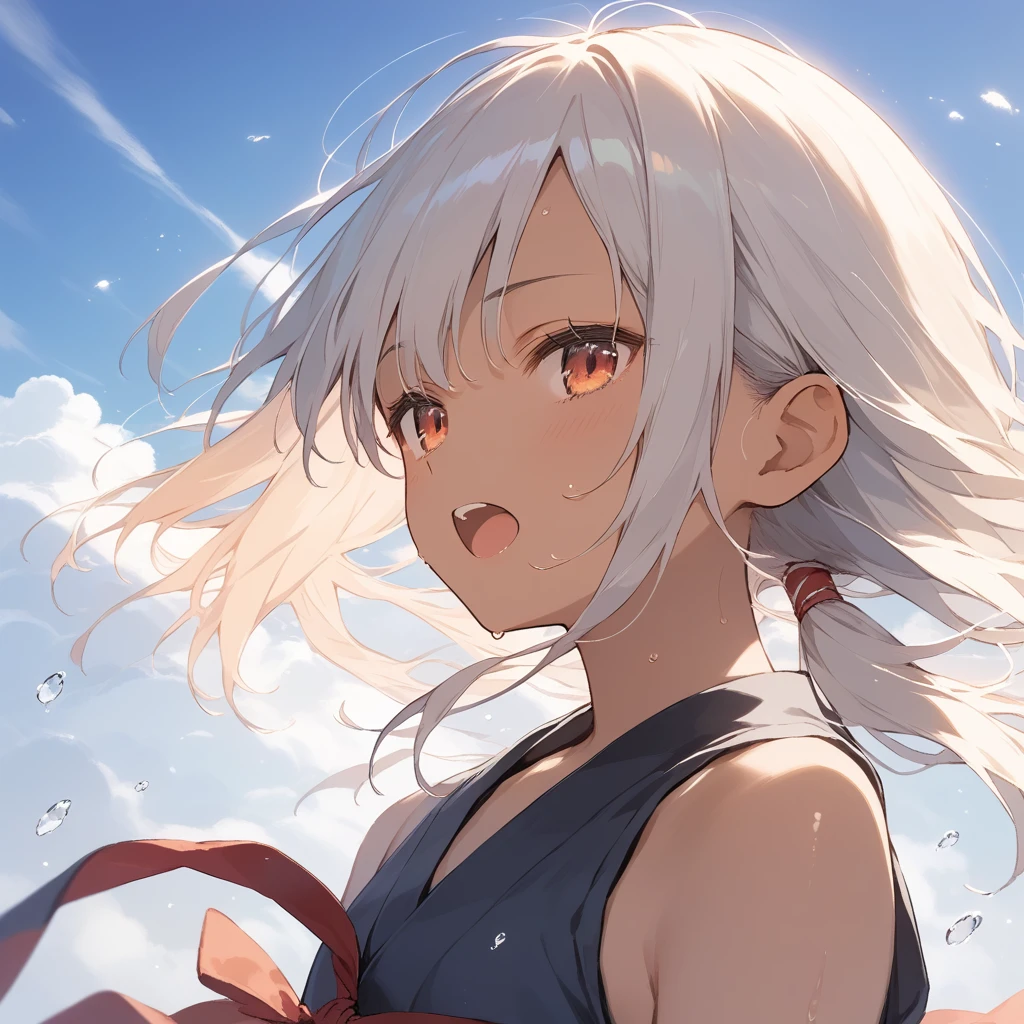 score_9, score_8_up, score_7_up, source_anime, best quality, masterpiece, official art, absurdres, highres, ultra-detailed,waifu2x,Collection: Slice of Life,break,1girl, tomboy, dark-skinned female, short hair, low ponytail, flat chest, beautiful detailed eyes, ninja, sweat, open mouth, (yawn:0.3), sleepily, outdoors, wind, break,(clear line illustration:1.2),very high resolution, very aesthetic, super detailed skin, Best sexual lighting powered by famous artist, 8k,cute picture,beauty illustration,photoshop_(medium),,(Detailed Lighting),best anime 8k konachan wallpaper, pixiv contest winner, 