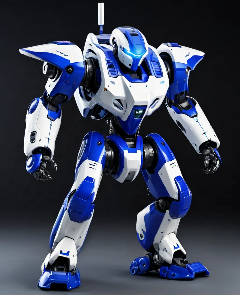 Robot war, blue and white, heroic, full body, robot war militia,