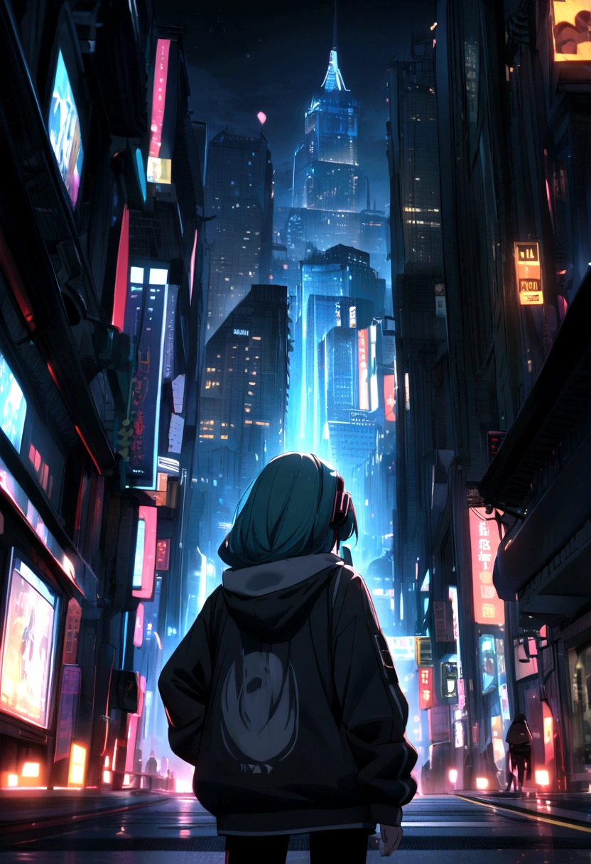 Hatsune Miku Hoodie Black City at night