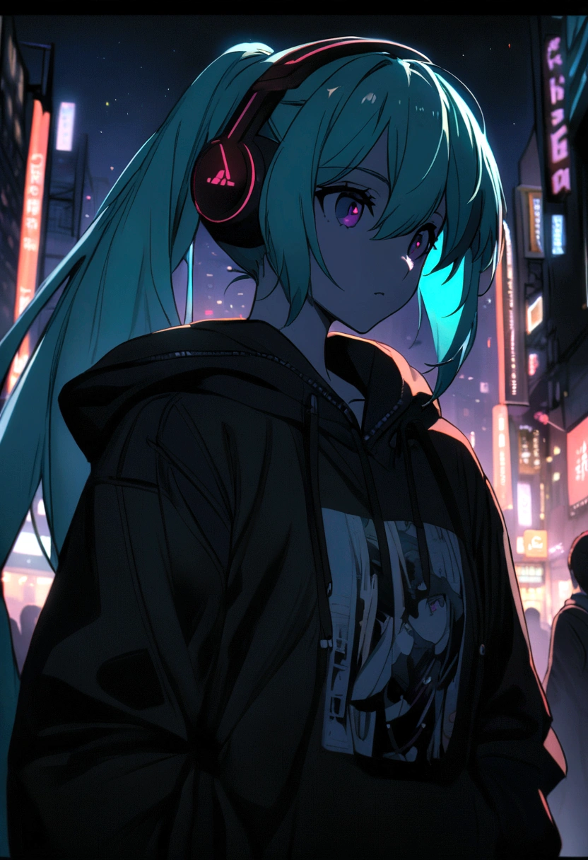 Hatsune Miku Hoodie Black City at night