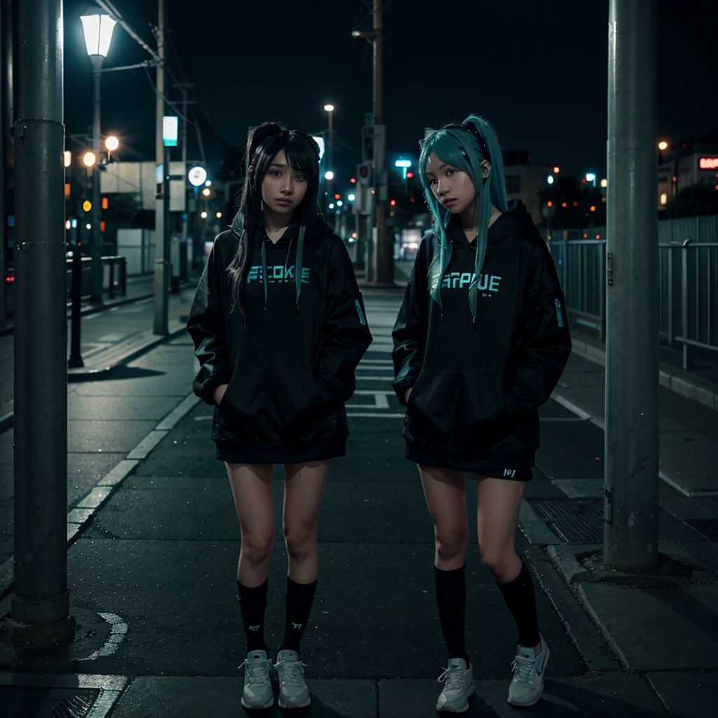 Hatsune Miku Hoodie Black City at night