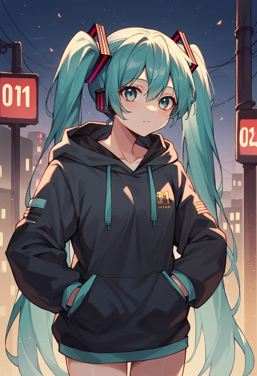 Hatsune Miku Hoodie Black City at night