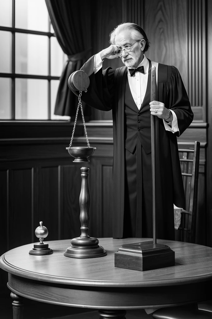 A black and white photo of a judge banging his gavel on a table, symbolizing the solemnity and weight of the decision about life or death.