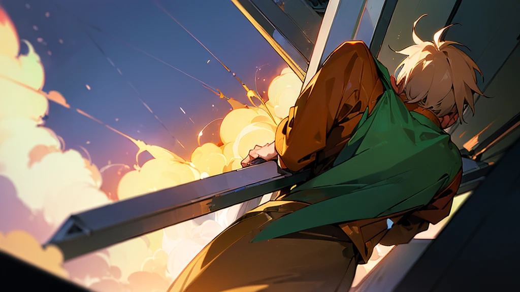 (((masterpiece,Highest quality))),(((Anime man clinging to incinerator))),(high quality),