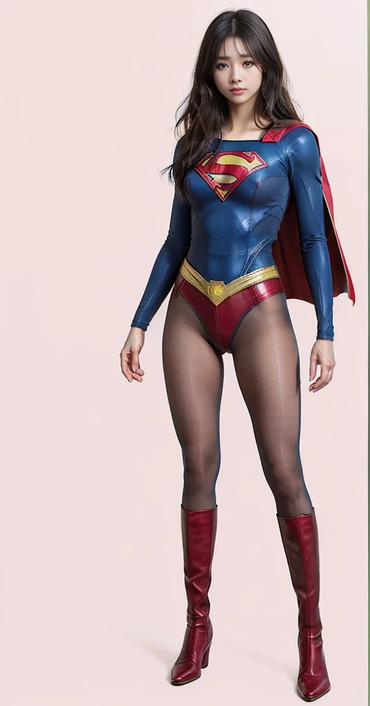 No background、(((Beautiful legs in black tights.)))、(((Legally express the beauty of your smile)))、((((Make the most of your original images)))、(((Supergirl Costume)))、(((Beautiful very short hair)))、(((suffering)))、(((Please wear black tights....、Wear red boots)))、((Best image quality、8K))、((Highest quality、8K、masterpiece:1.3))、(((Preserve background )))、Sharp focus:1.2、Beautiful woman with perfect figure:1.4、Slim Abs:1.2、Wet body:1.5、Highly detailed face and skin texture、8K