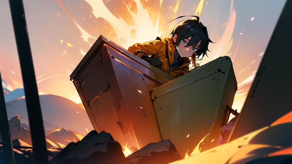 (((masterpiece,Highest quality))),(((Anime man clinging to incinerator))),((Incinerator in the Wilderness)),(high quality),