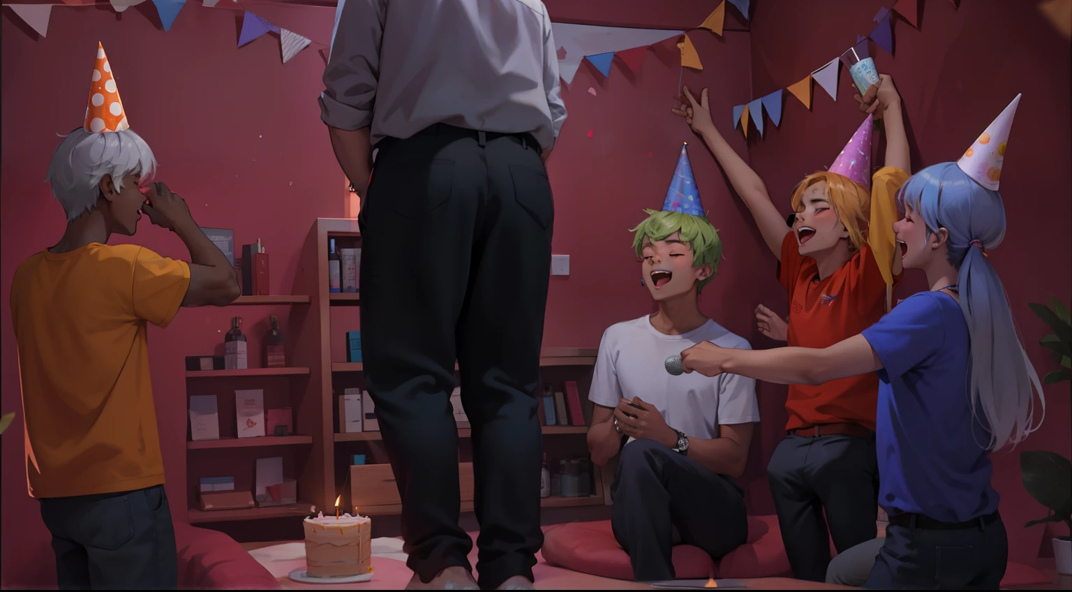 n group of 19 year olds singing happy birthday at a party