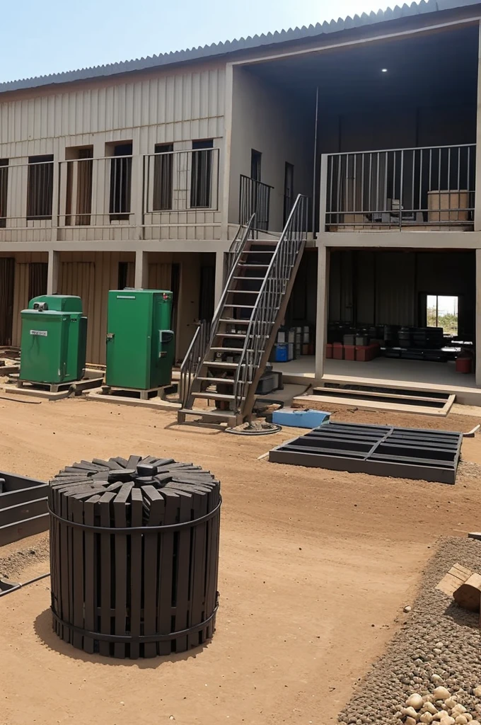 generate a facility with equipments of a factory of charcoal briquettes