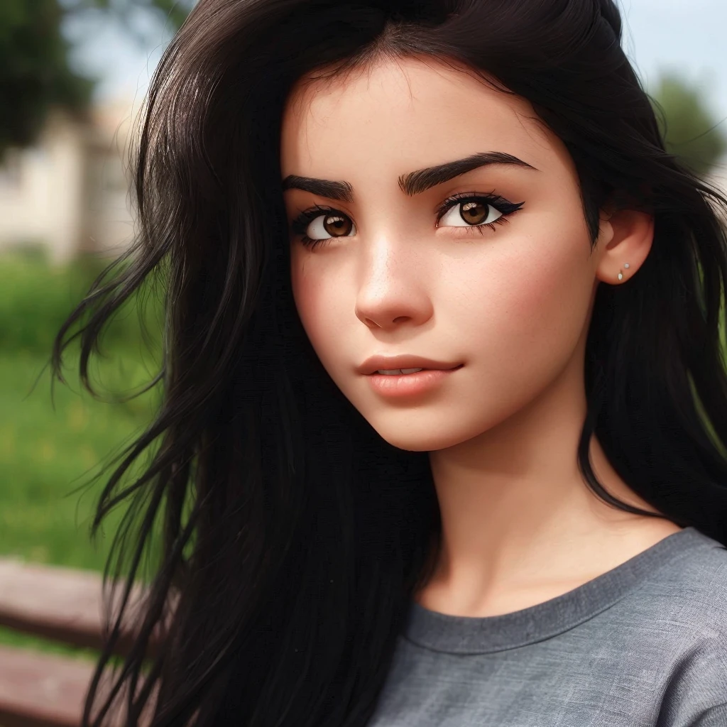 A 22 year old girl with black hair, dark brown eyes and Latino features