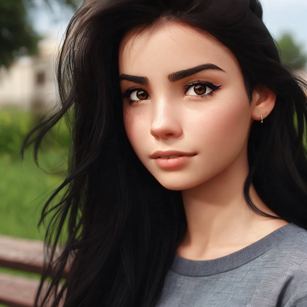 A 22 year old girl with black hair, dark brown eyes and Latino features