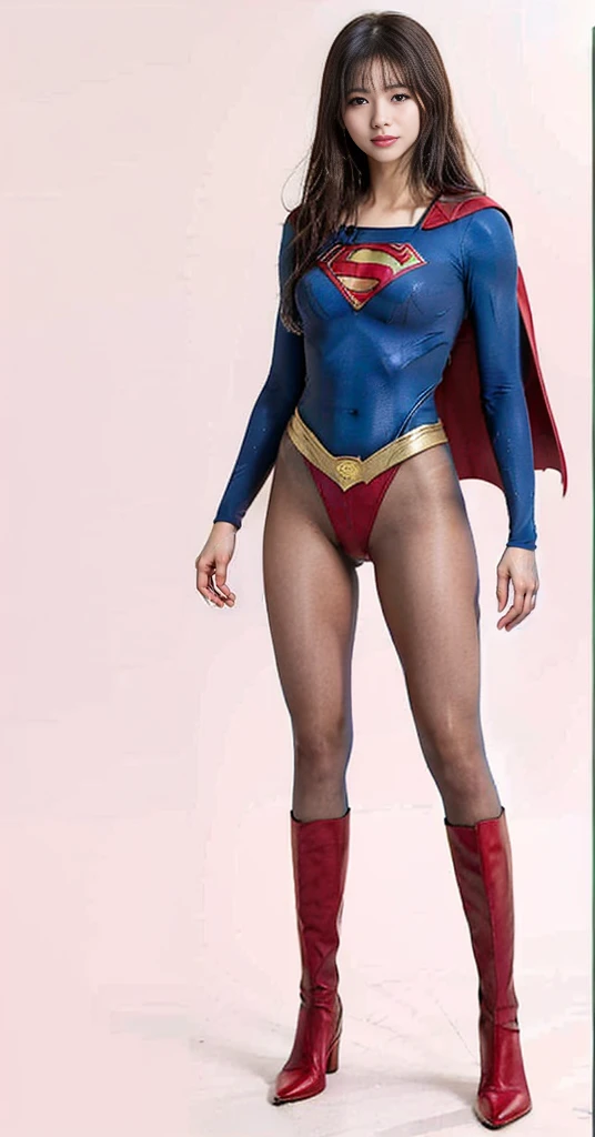 No background、(((Beautiful legs in black tights.)))、(((Legally express the beauty of your smile)))、((((Make the most of your original images)))、(((Supergirl Costume)))、(((Beautiful very short hair)))、(((suffering)))、(((Please wear black tights....、Wear red boots)))、((Best image quality、8K))、((Highest quality、8K、masterpiece:1.3))、(((Preserve background )))、Sharp focus:1.2、Beautiful woman with perfect figure:1.4、Slim Abs:1.2、Wet body:1.5、Highly detailed face and skin texture、8K