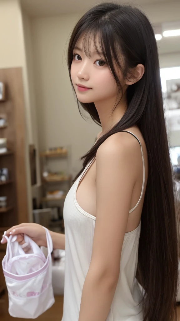 masterpiece、Highest quality、High resolution、wallpaper、Realistic、Bright lighting、Smooth lighting、Japanese women、Adult female、so beautiful、sexy、gravure、Beautiful Skin、slim、Medium Large、Shortcuts、Brunette colored hair、Enlarge your eyes、Brown eyes、Invisible tear bags、The camera is from the front、seems to be happy、Tank top、Basketball Wear、