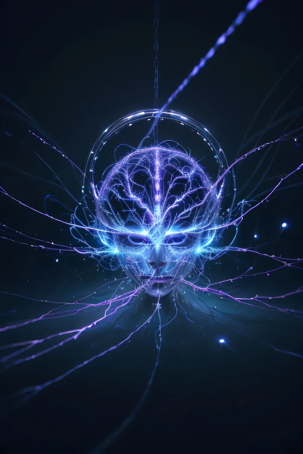 a highly detailed and complex cerebro, neural connections, spiritual connections, flowing energy, intricate synaptic pathways, bioluminescent neurotransmitters, ethereal aura, hypnotic spirals, otherworldly geometry, deep purples and blues, dramatic chiaroscuro lighting, cinematic composition, digital art, 8k, hyper realistic, masterpiece