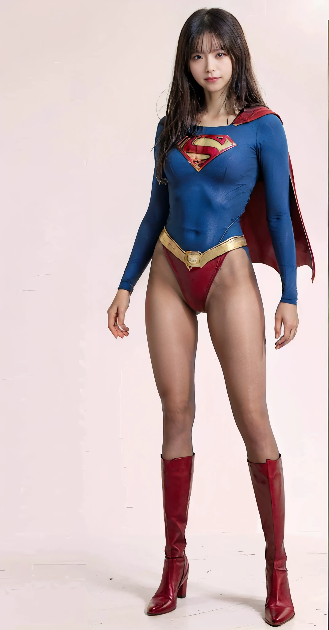 No background、(((Beautiful legs in black tights.)))、(((Legally express the beauty of your smile)))、((((Make the most of your original images)))、(((Supergirl Costume)))、(((Beautiful very short hair)))、(((suffering)))、(((Please wear black tights....、Wear red boots)))、((Best image quality、8K))、((Highest quality、8K、masterpiece:1.3))、(((Preserve background )))、Sharp focus:1.2、Beautiful woman with perfect figure:1.4、Slim Abs:1.2、Wet body:1.5、Highly detailed face and skin texture、8K