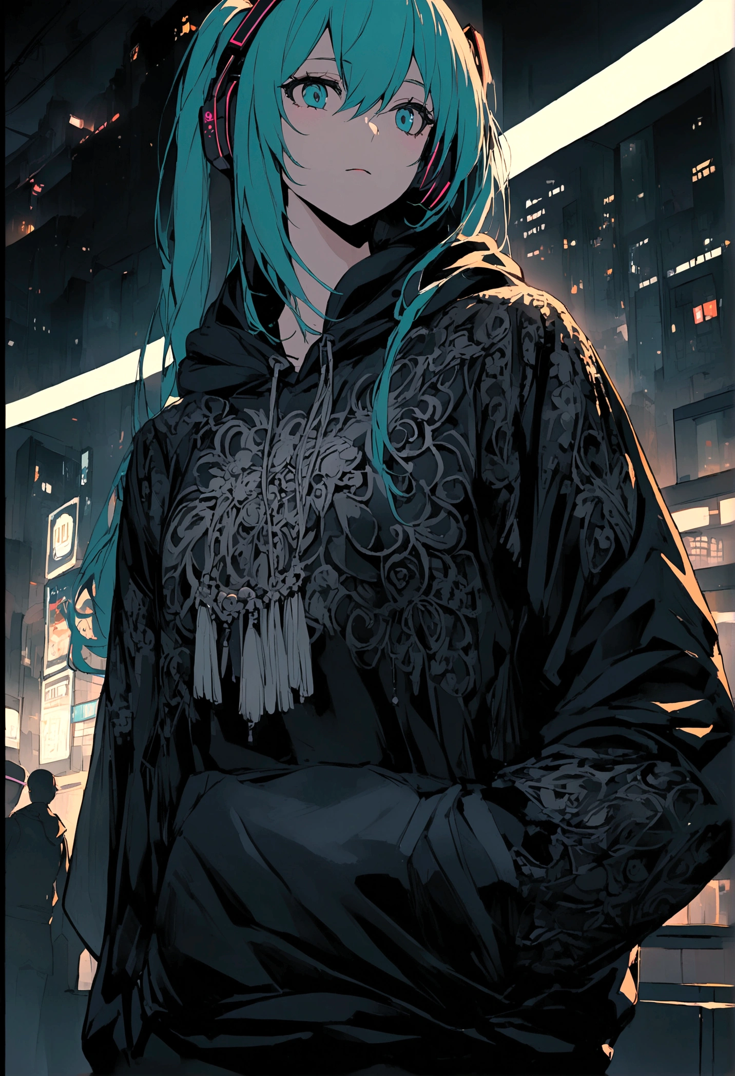 Hatsune Miku Hoodie Black City at night