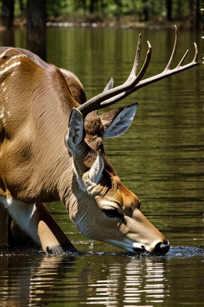 A deer drinking water