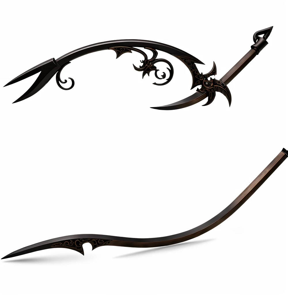 A grimm reaper scythe made of bronze, Time Scythe, Bronze Scythe, Bronze Time Scythe, Floating hourglass in the blade.