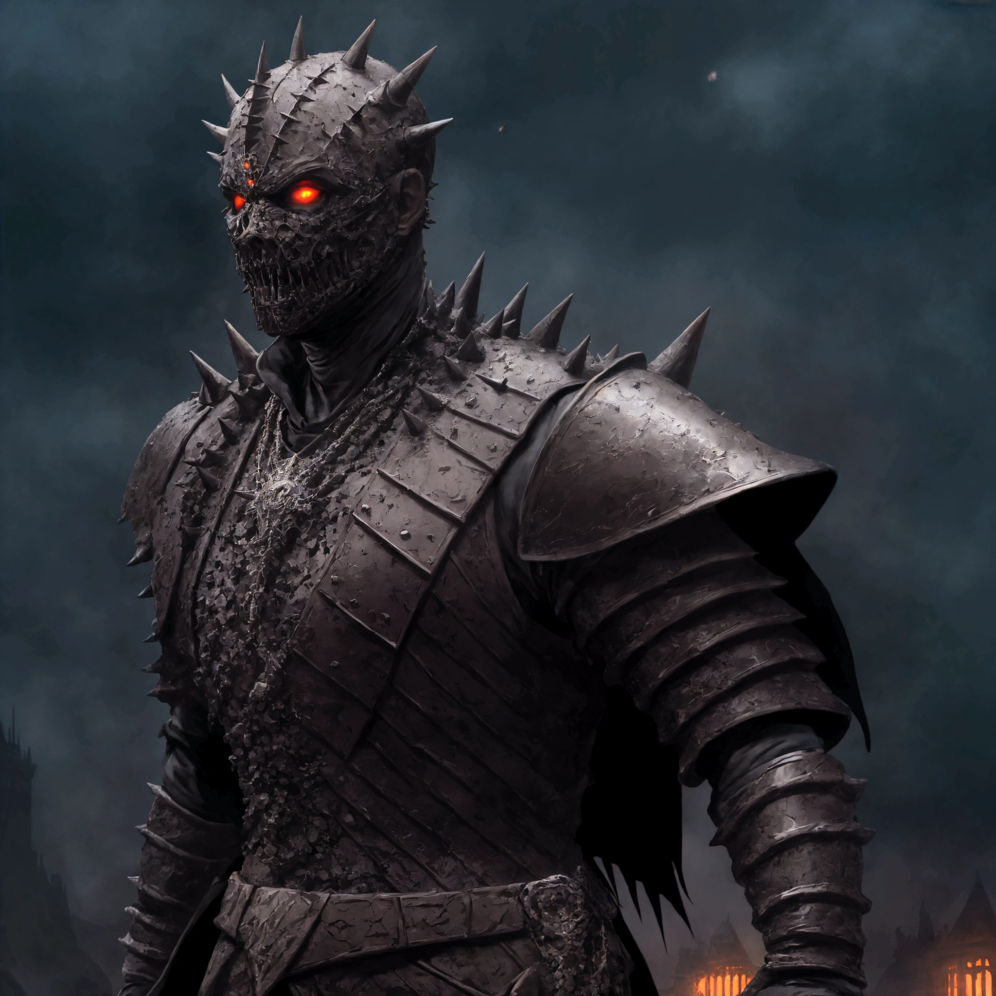 (extremely detailed 8k wallpaper), a medium shot photo of scary Grim dressed as a brown masked mud supervillain in an armour made of brown glowing stones from marvel, theme, intricate, high detail, dramatic, old scary building with ice spikes in the background
