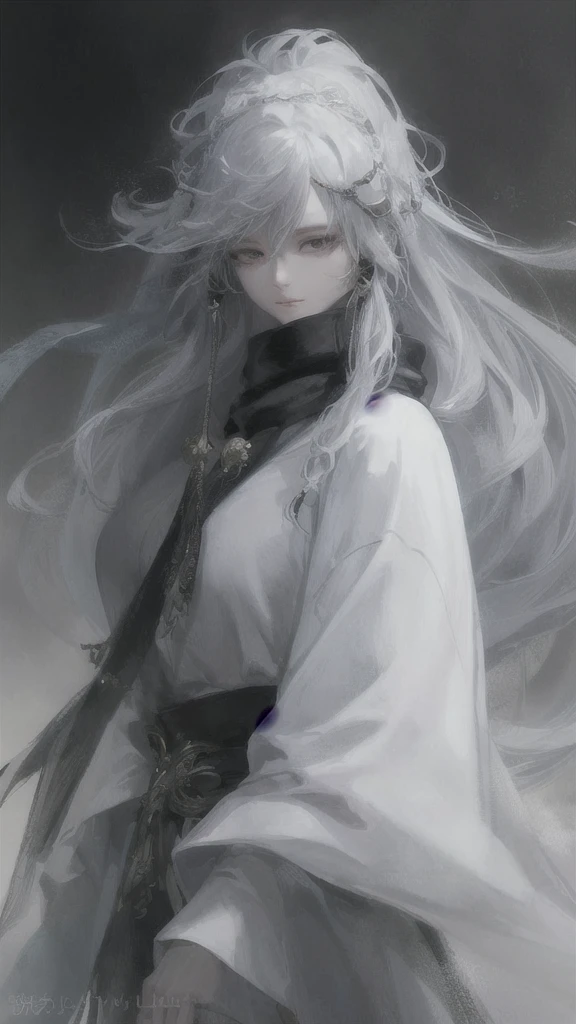 a close up of a woman with a white hair and a black scarf, a character portrait by Yang J, pixiv contest winner, fantasy art, white haired deity, beautiful character painting, artwork in the style of guweiz, the piercing stare of yuki onna, guweiz, with white long hair, with long white hair, flowing hair and long robes