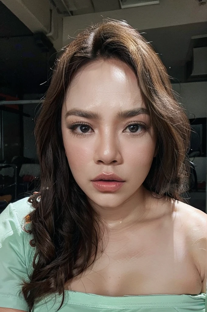 ((Half Body Portrait)), Transparent, ((Gigantic tits:1)), (dynamic photograph of a 58 year old Indonesian woman), (slim top, cotton panties), (straight non curly hair), (highly detailed face:1.4), (vascular muscles and abs:1.3), (background inside light, bright, private gym:1.1), (8k, uhd, dslr, high quality, cinematic lighting, bokeh), (dramatic, award winning photography, incredible masterpiece:1.3), (((sexy sultry stare at camera:0.8))), ((she is ready to dominate you:0.5)), ((beautiful feminine face)), add_detail:1, ((Colourful strapless floral pattern))