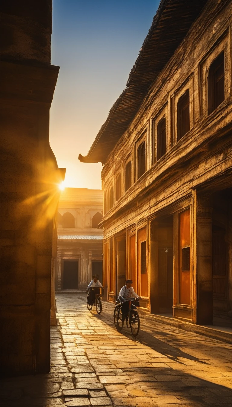 Capture the timeless beauty of the ancient city at sunset. Highlight the。 (Golden:1.2) The colors of the fading sun, Cast long shadows (Weathered:1.3) Stone Building. inclusive (Complex:1.1) architectural details and a sense of (mysterious:1.2) In the scene. Inspired by the work of (Steve McCurry:1.4) and (Gustave Le Gray:1.3). 