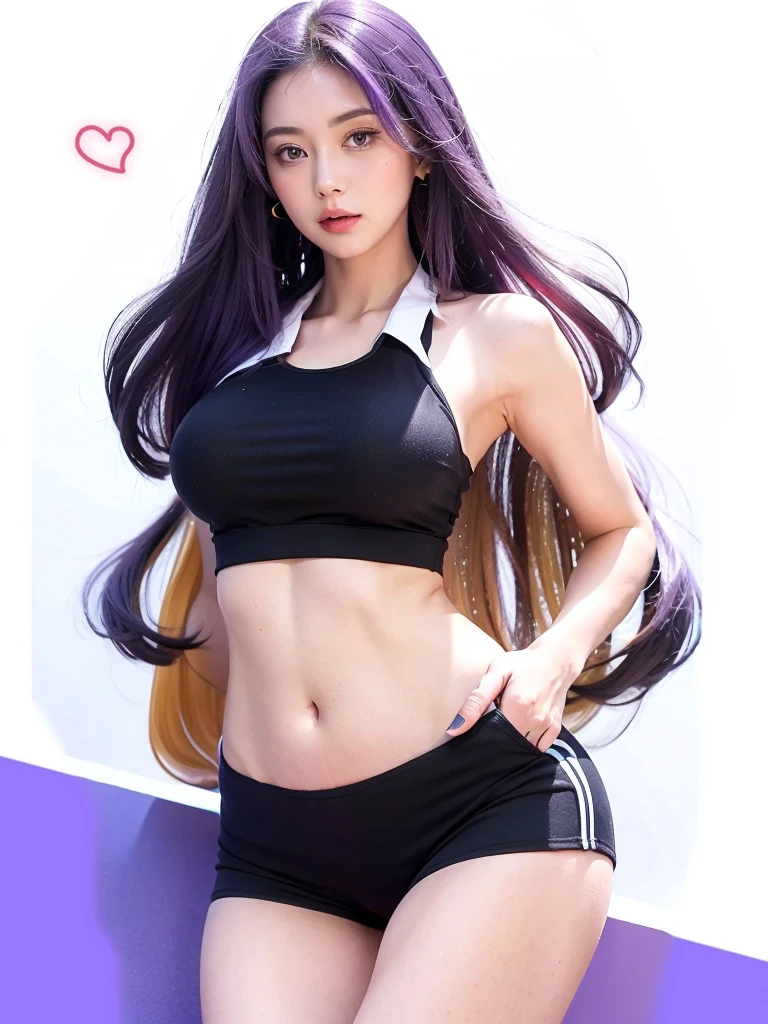 Bigbreast,long purple hair,gym clothes