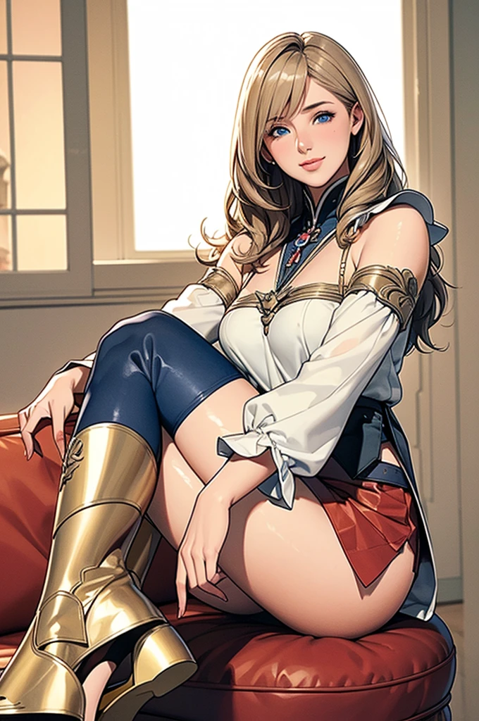 {{{Browsing Caution:1.5}}}, {{{nude:1.5}}}, Highest quality、Best image quality、In 8K,4K,masterpiece、Very detailed、beautiful、super high quality、beautiful女の子,Facing forward:1.5,Five Fingers,Shrine maiden, {{{Sit on the living room sofa facing forward with your knees raised:1.5, Spread your legs wide:1.5}}},{{{Skirt flip:1.5, Showing off caged panties:1.5,Camel Toe:1.5}}},blonde, blue eyes, Long Hair, Hair between the eyes,smile,Knee-high boots, dress, Frills袖, Frills, High heels, Thigh-high boots, White thighs, Long sleeve, Puffy sleeves,Hair blowing in the wind、Mysterious Space,
