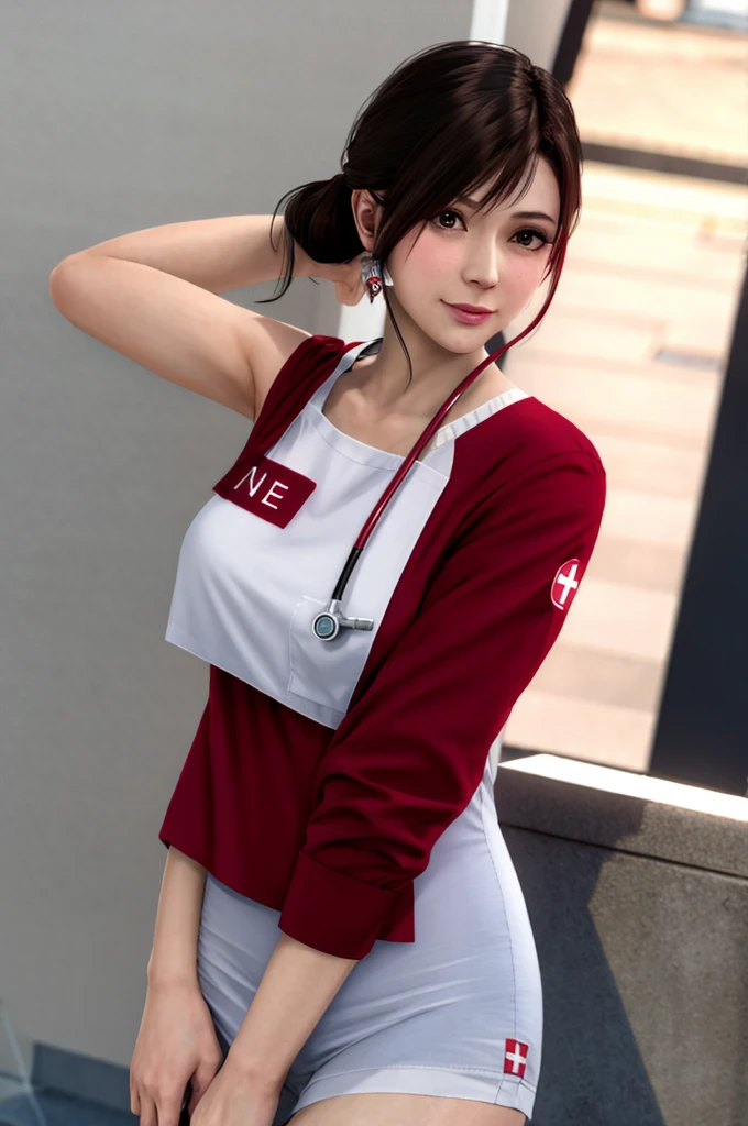 (Raise a finger), white gloves, (nurse uniform), mia_fey ,(cosplay nurse), extremly detailed