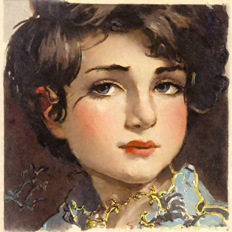 Boy's face with curly hair, 3 style painted in oil