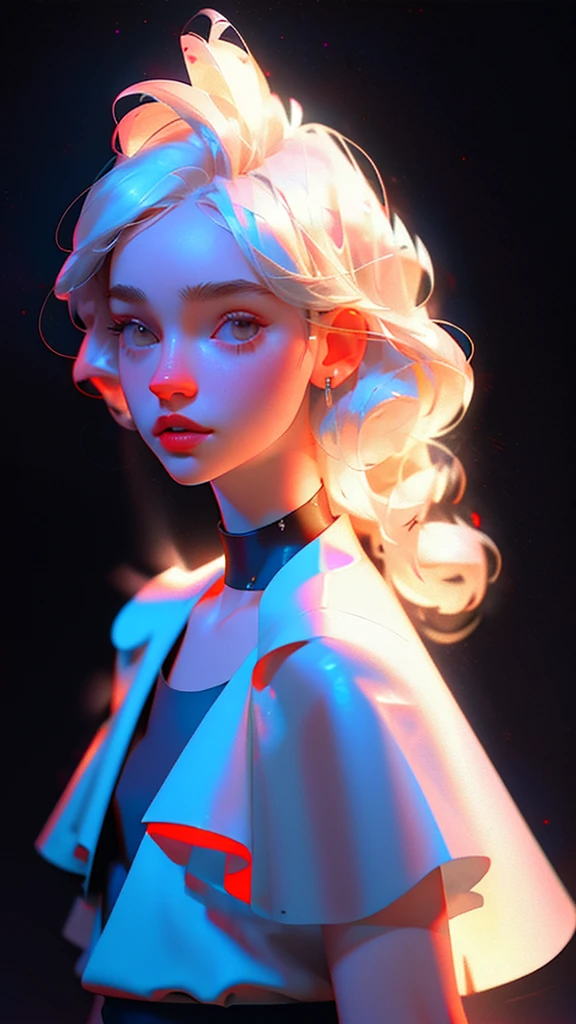 hyper-realistic illustration of the highest quality, The perfect masterpiece, perfect work of art, 8k, (Upper body portrait: 1.5), (((Viewed from the front: 1.2))), close-up lens, delicate face , white-haired woman,(hakuhatsu:1.3),long hair,(black background:1.3),bare chest dress,white dress,pearl illusion,cyberpunk,fashion trend,3s material,high definition,detailed rendering,c4d ,3d,Octane rendering,ray tracing,Complex details,neon lights,animated lighting,OCRenderer,8k,