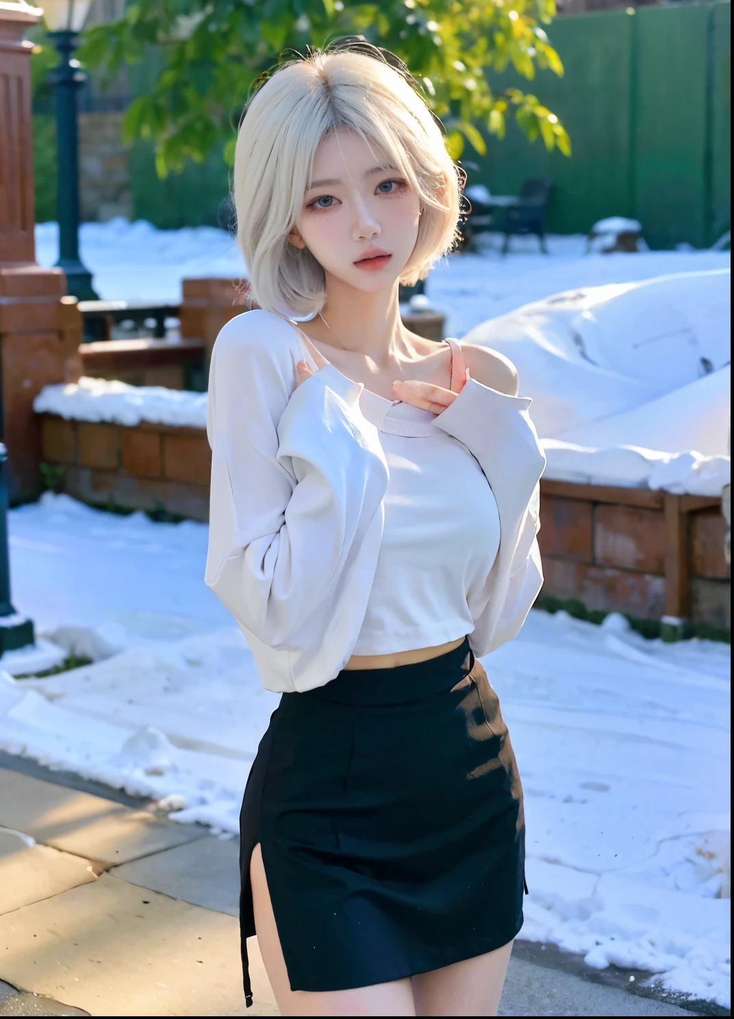 (Leng Yan Royal Sister 1.5),(true to life,Photorealistic 1.5),((best qualtiy, 8K, tmasterpiece:1.3)),SLR camera (二重まぶた,largeeyes:1.3),(smile1.5),(Full body photo 1.5)(One person 1.5)Clear focus 1.2, Perfect body beauty:1.4 , Delicate skin1.1,(Short silver-white hair 1.6),(Flaming Red Lips 1.4),(Pure desire 1.3)(Black pantyhose 1.5)(The leg length is one meter two,1.5),Black shoulder sweater,pleatedskirt,Slender legs,high-heels,With earrings,Wristband jade bracelet,Luxury cruise ships,the sea